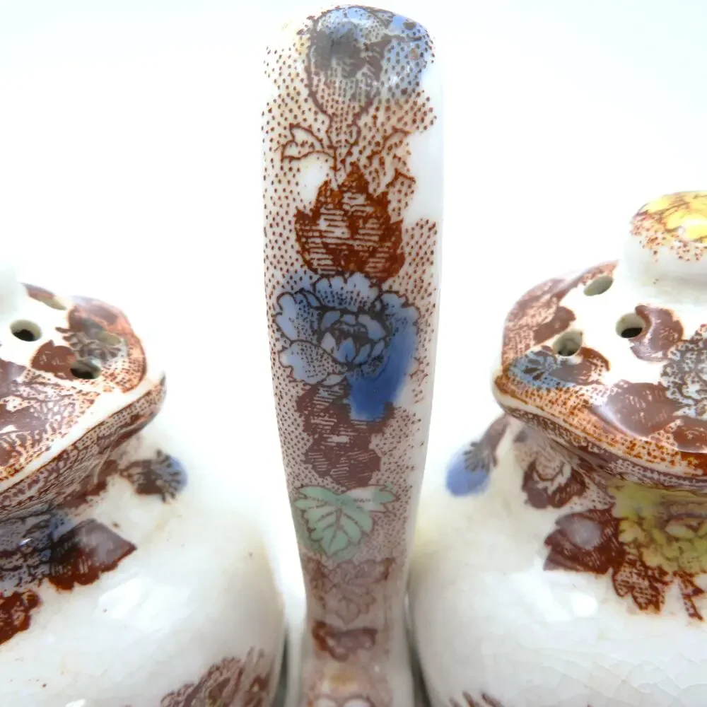 Vintage NASCO Mountain Woodland Salt Pepper Shakers Caddy Transferware Japan